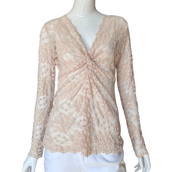 Boston Proper Completely Sheer Cream Lace Twist Front Top Size Medium - Picture 7 of 7